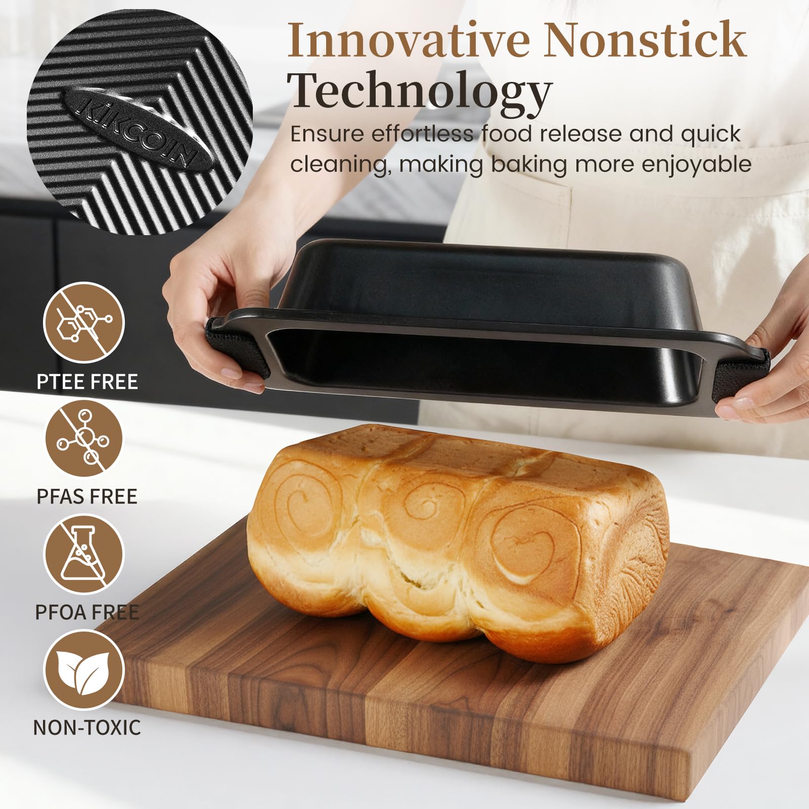 Kikcoin stackable pans nested to save cabinet space and stay organized