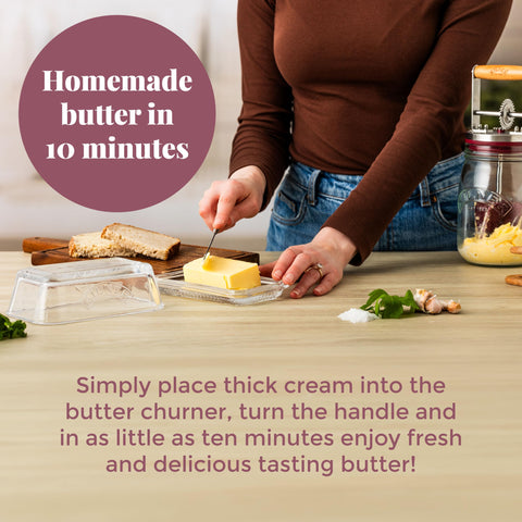 Kilner jar with fresh butter after churning showing creamy homemade result