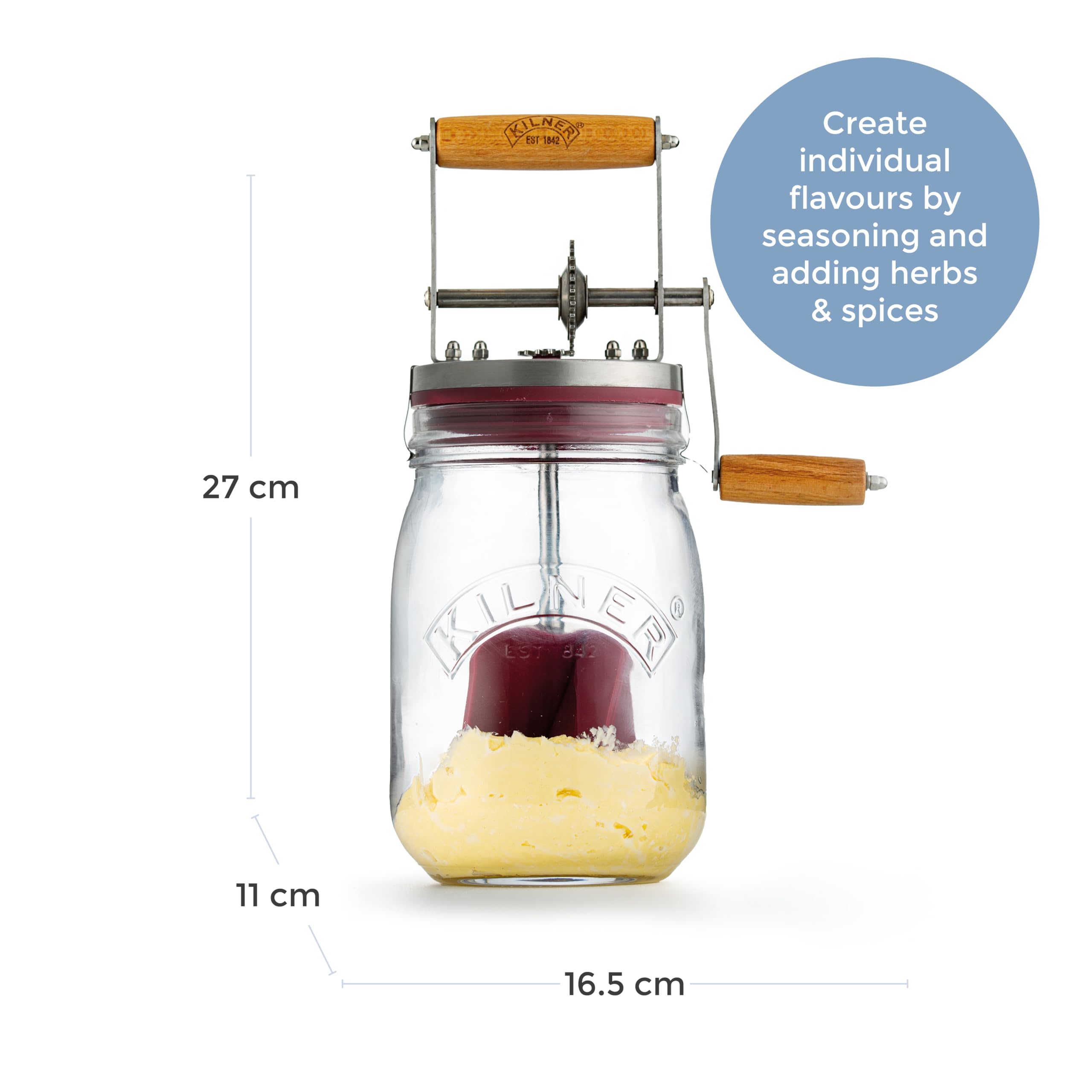 Kilner wooden handle and crank showing comfortable grip for easy churning
