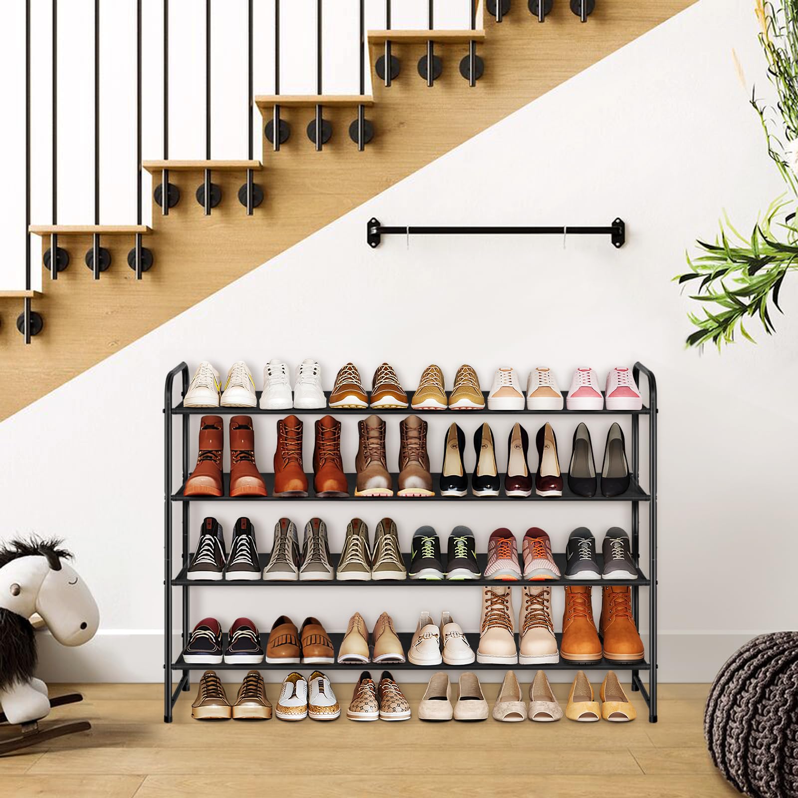 KIMBORA wide shelf loaded with sneakers demonstrating roomy single-row capacity