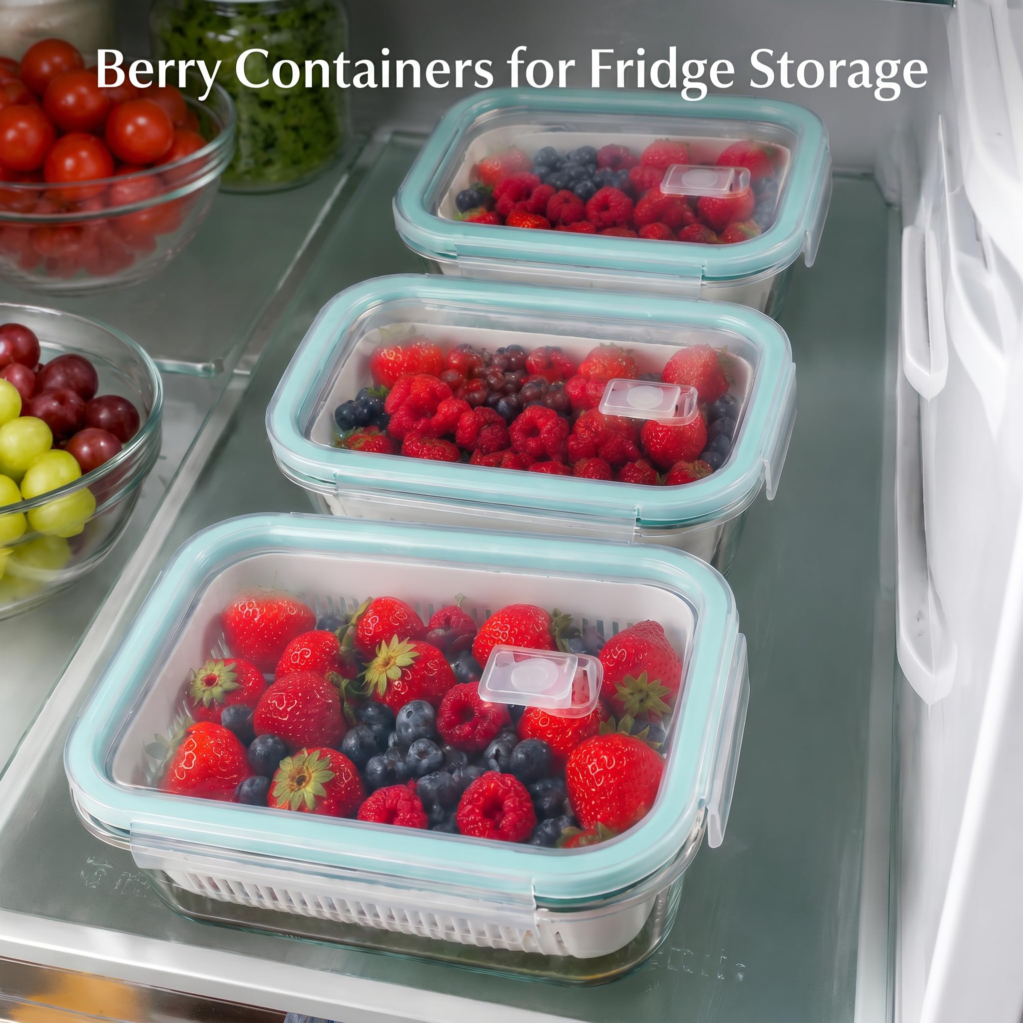 KIMIFACA stacked containers in refrigerator maximizing shelf space and visibility