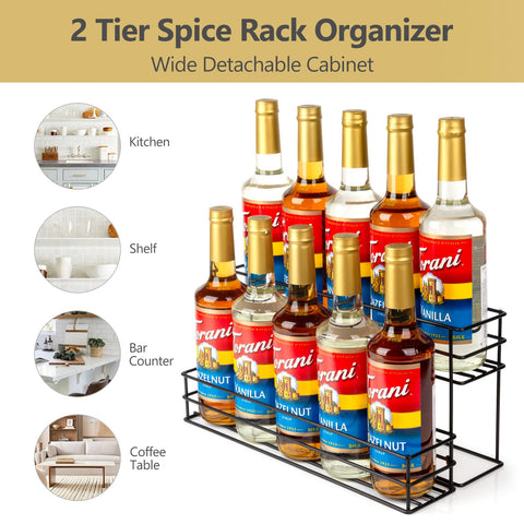 kimilus rack next to standard syrup bottles showing compact footprint and space savings