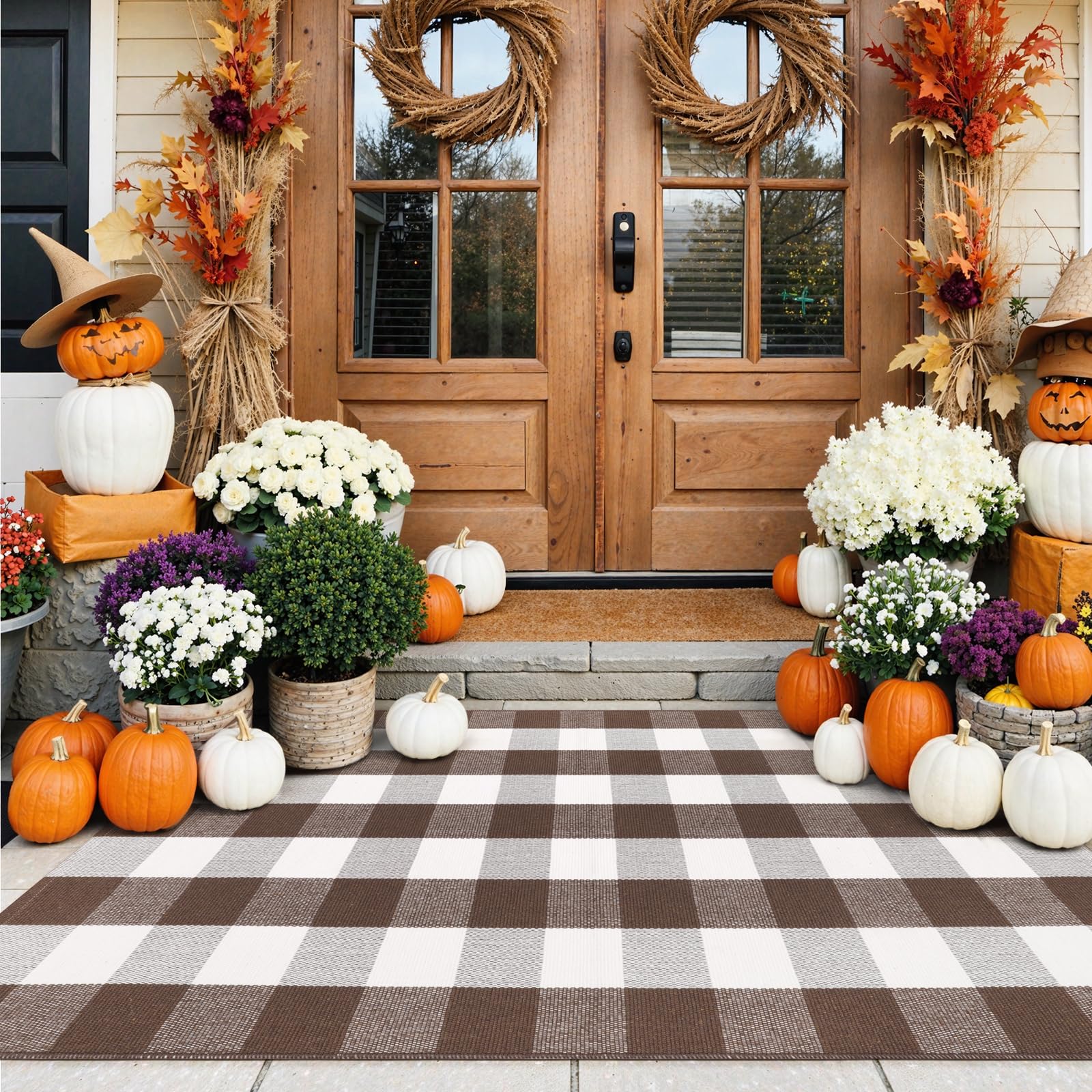 KIMODE buffalo plaid front view showing welcoming entrance and durable design