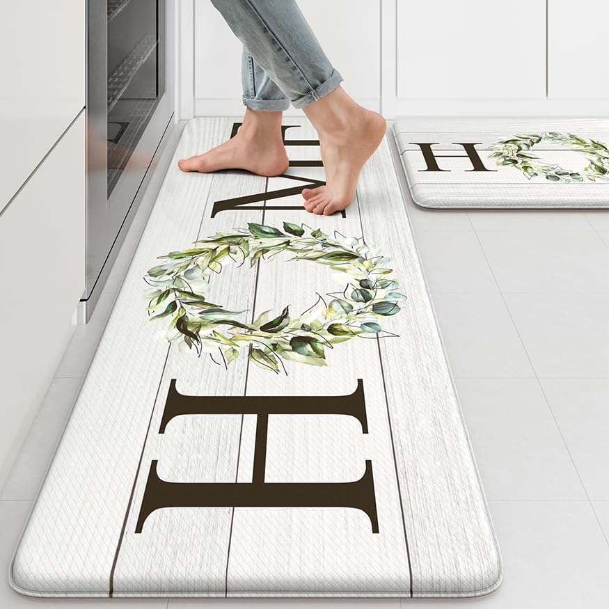 KIMODE front view of both mats showing fit and style for kitchen comfort