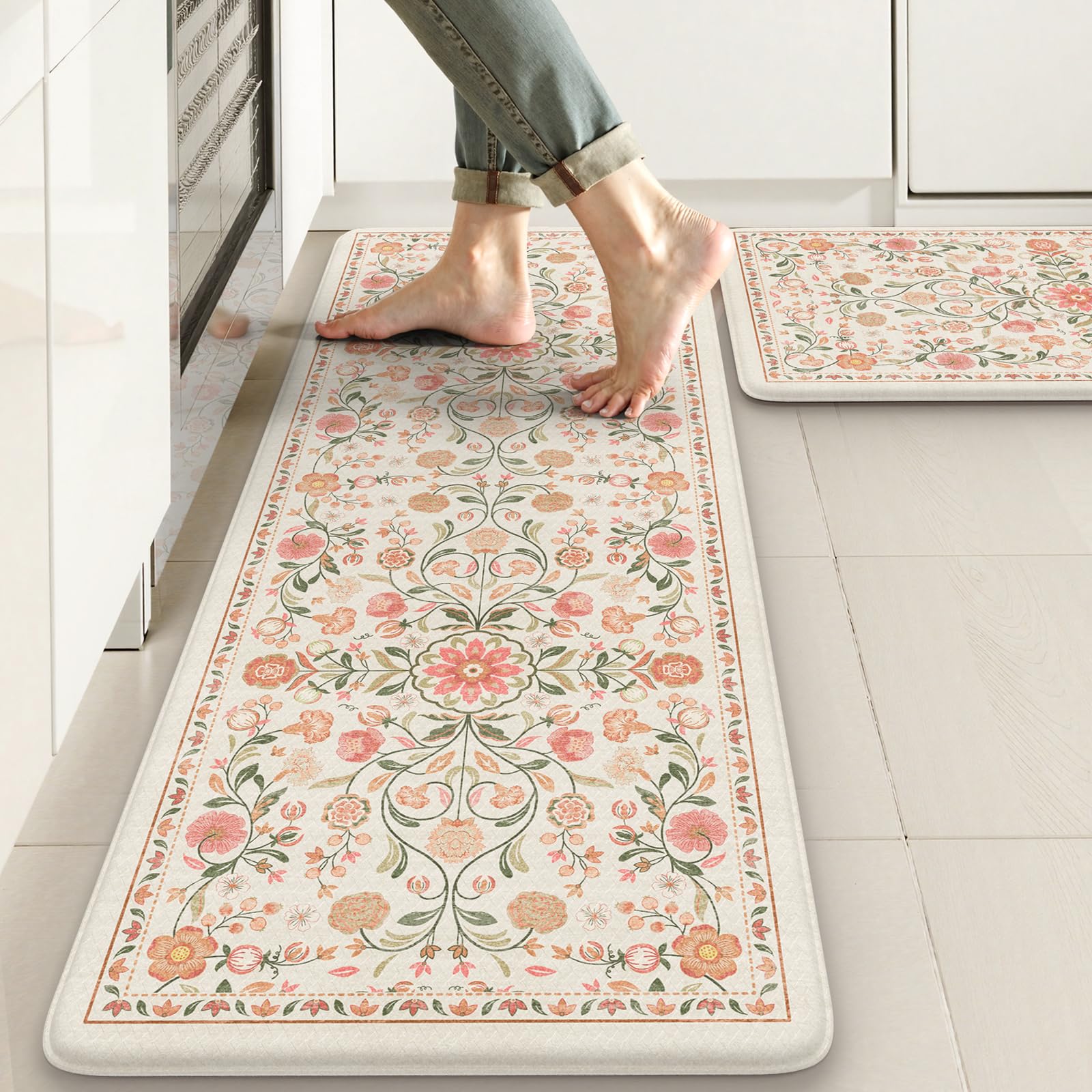 KIMODE front view of 2-piece mat set showing design and sizes for comfort