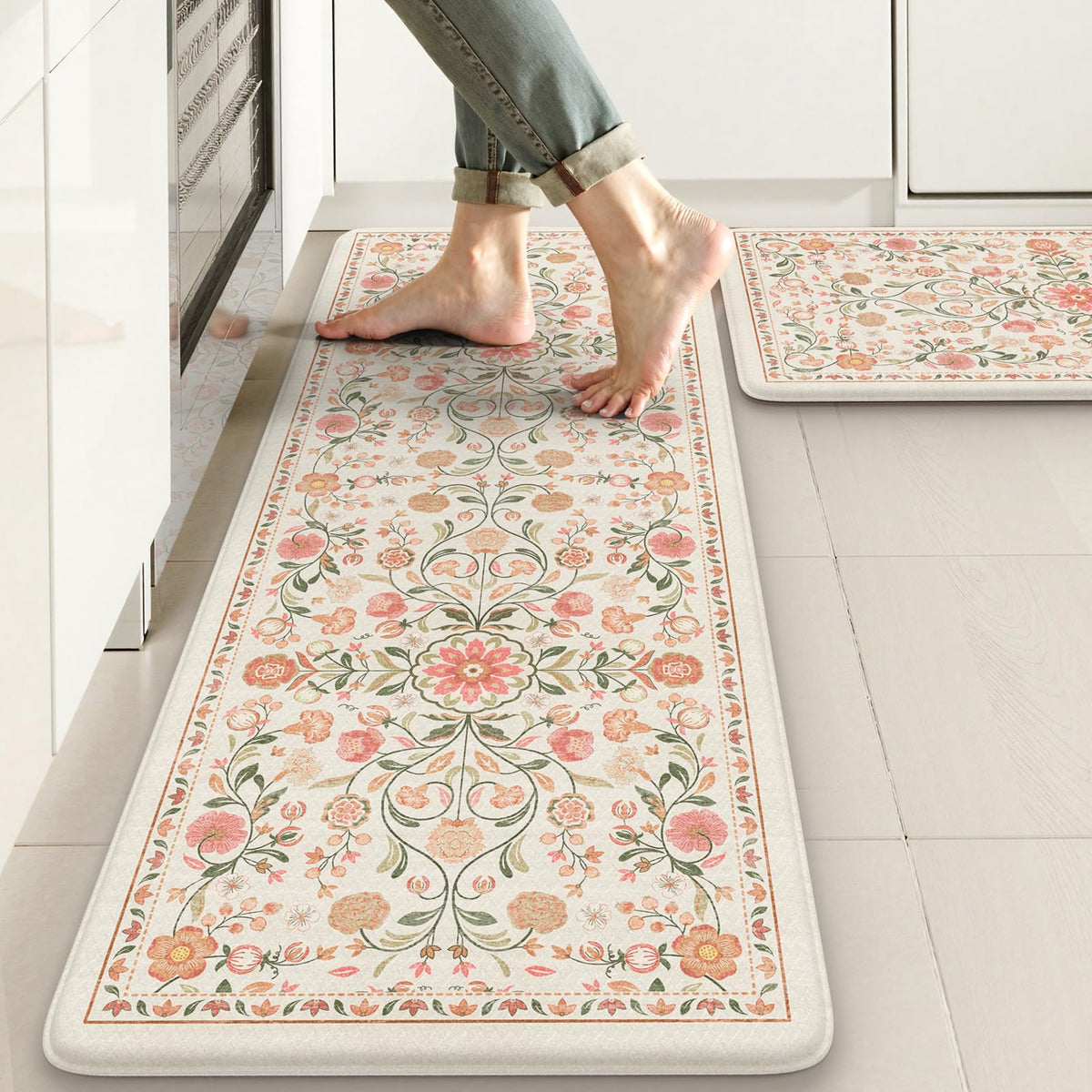 KIMODE front view of 2-piece mat set showing design and sizes for comfort