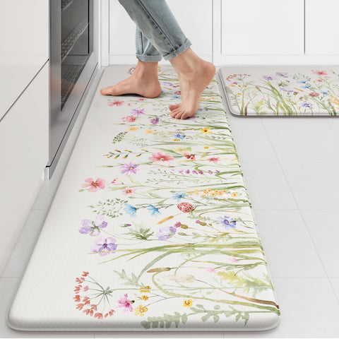 KIMODE front view of two-piece floral mats showing set and size benefits