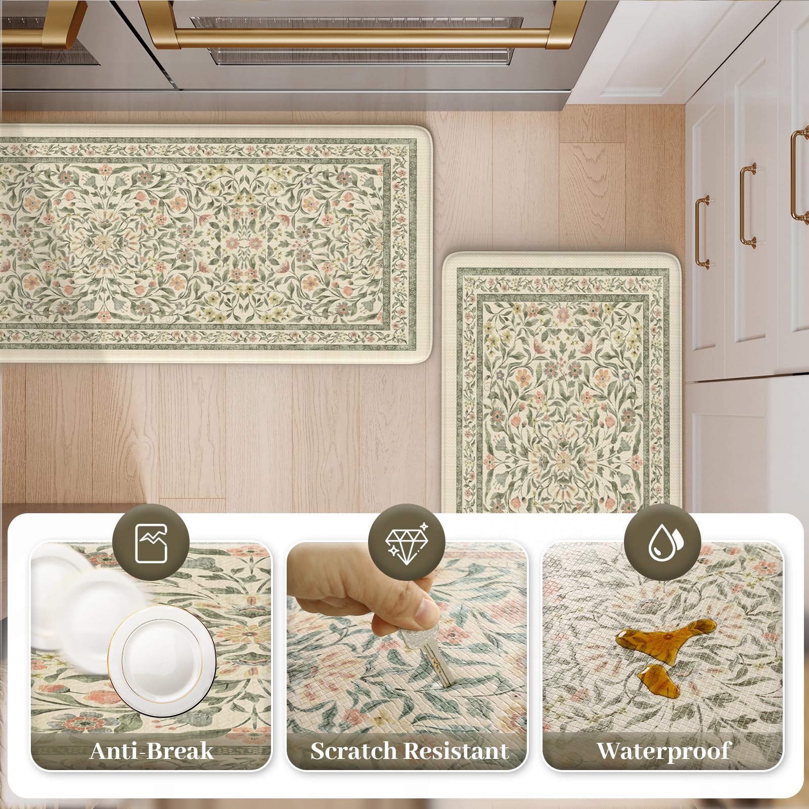 KIMODE mat in front of stove showing coverage for long cooking sessions