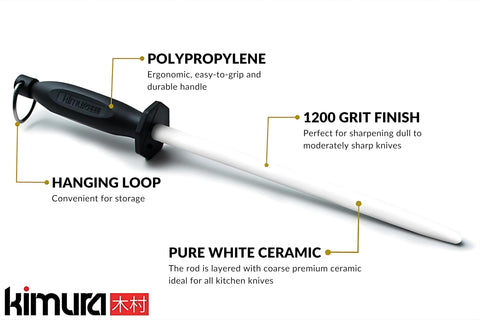 Kimura ceramic rod close-up showing 1200 grit texture for refined edges
