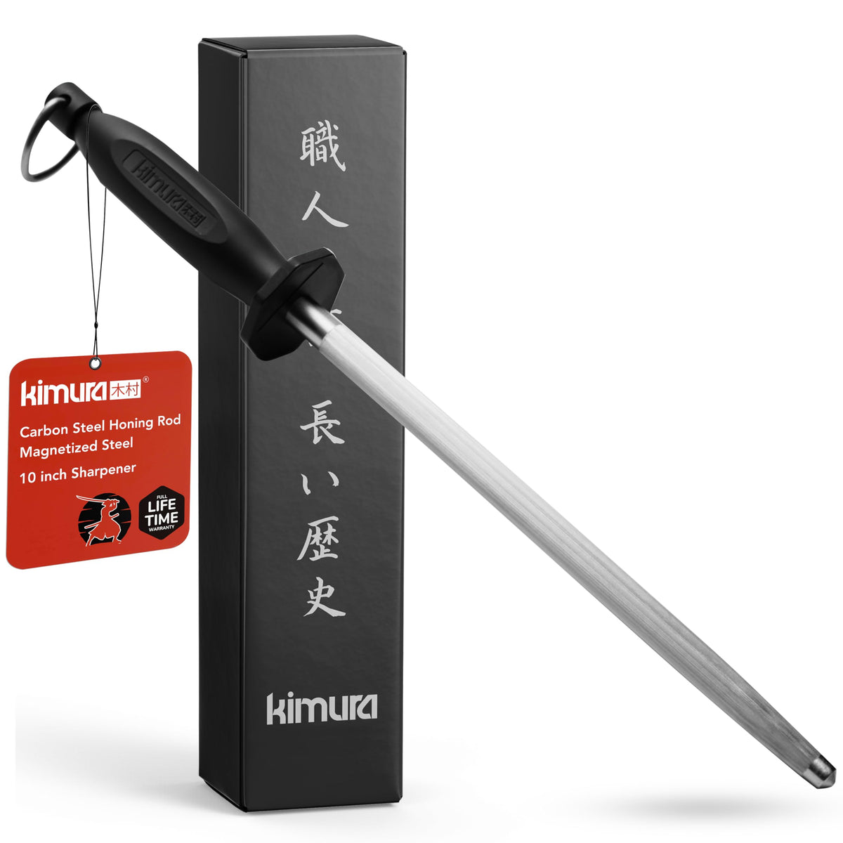 Kimura front packaging showing honing rod in Japanese gift box with premium presentation and protection