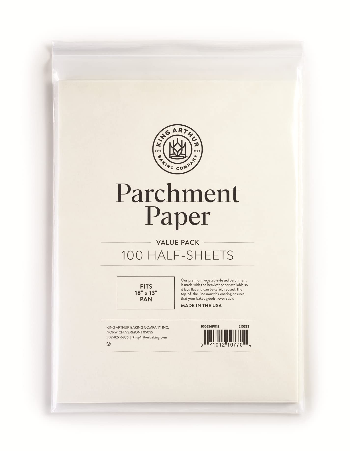 King Arthur front pack showing 100-count parchment for quick prep