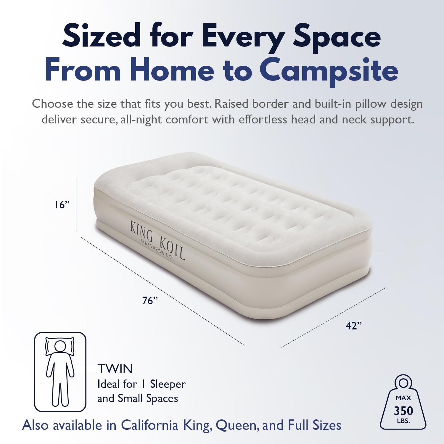 King Koil flocked top texture providing mattress-like comfort and non-slip surface