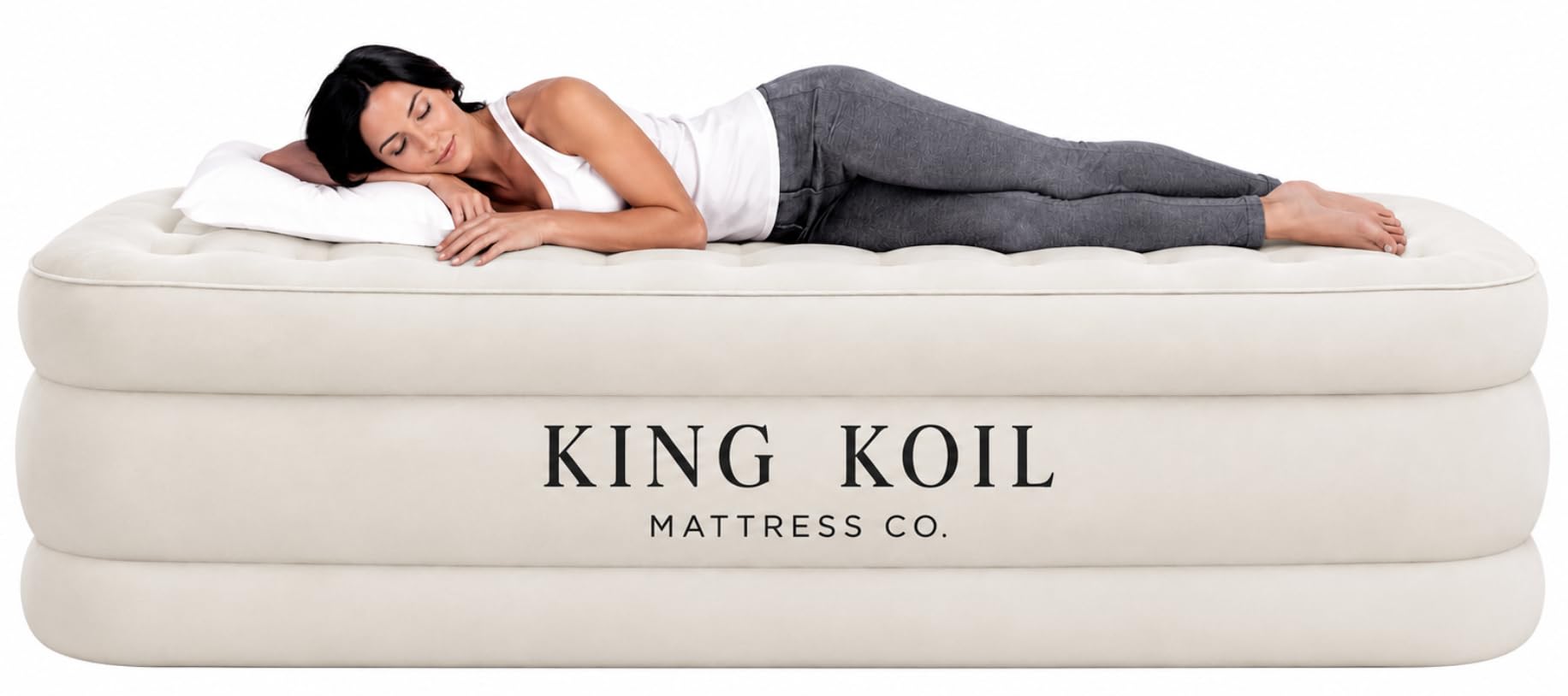 King Koil front view showing full mattress and fast setup benefit