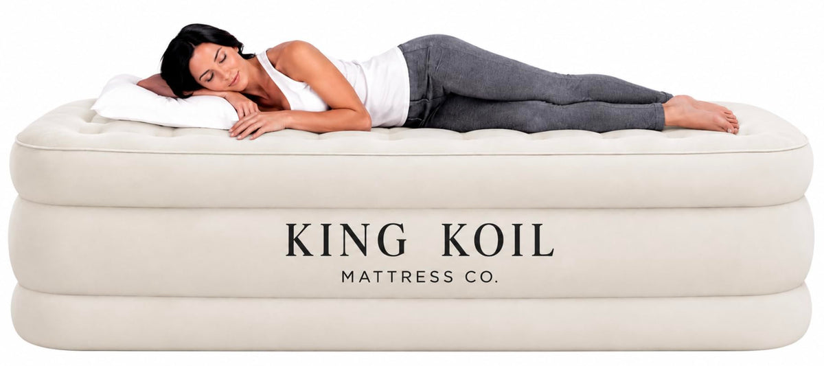 King Koil front view showing full mattress and fast setup benefit