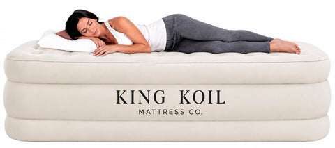 King Koil front view showing full mattress and fast setup benefit