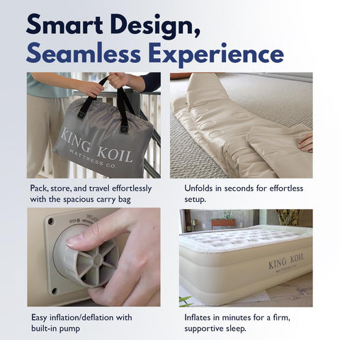 King Koil inflatable bed staged in bedroom for guest-ready comfort