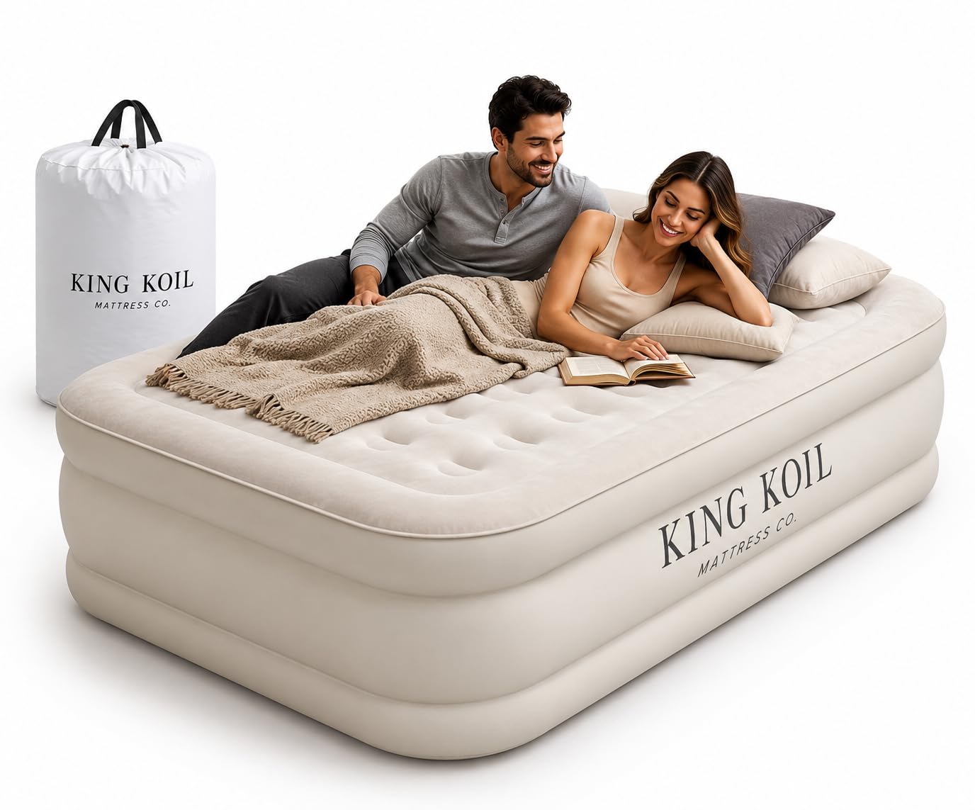 King Koil mattress next to chair for scale and elevated bed height