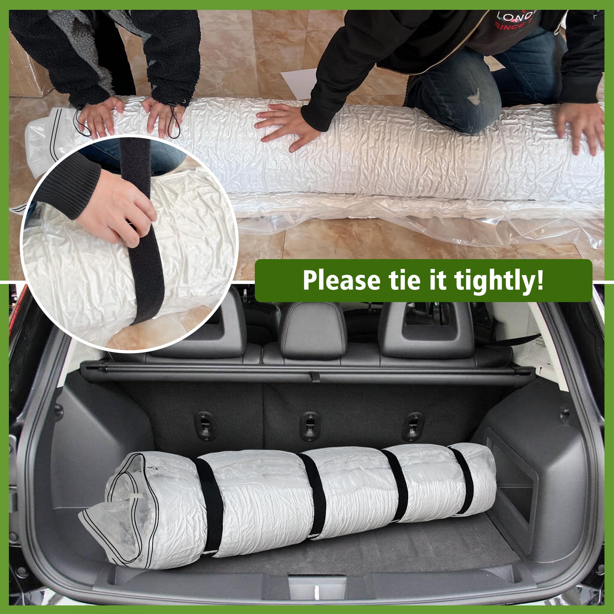 King Mattress Vacuum Bag compressed mattress fitting into SUV for moving