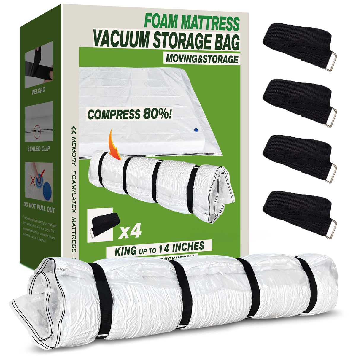 King Mattress Vacuum Bag front packaging shows product saving space