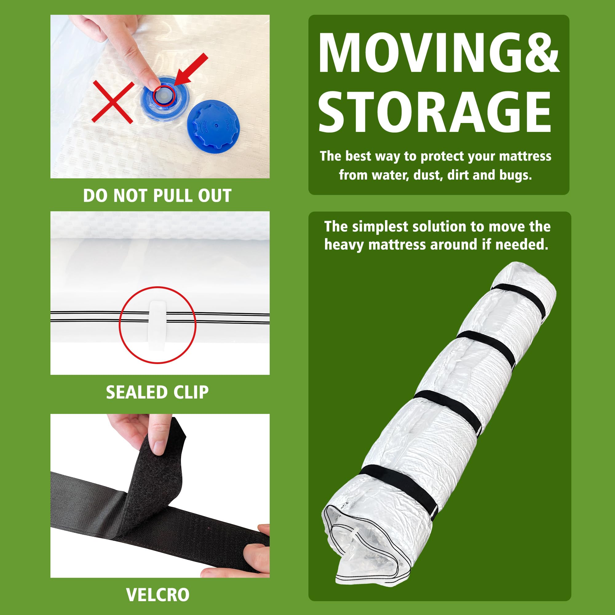 King Mattress Vacuum Bag stored on shelf protecting mattress from dust
