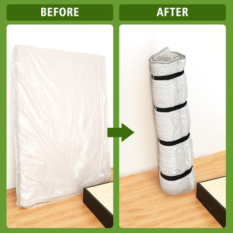King Mattress Vacuum Bag four included straps holding rolled mattress secure