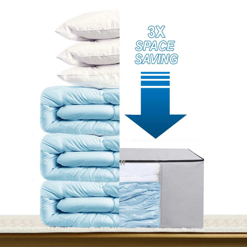 Kingdom Home compressed vacuum bag with bedding demonstrating major space savings