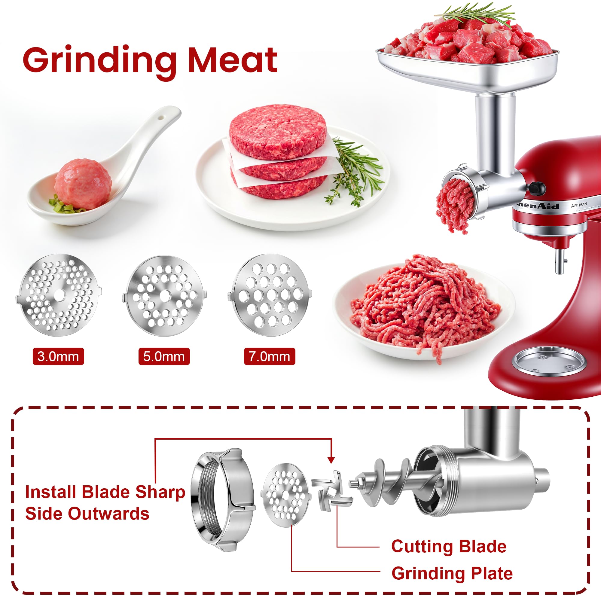 KINGEAGLE cutting blade and grinding plate close-up for consistent texture control