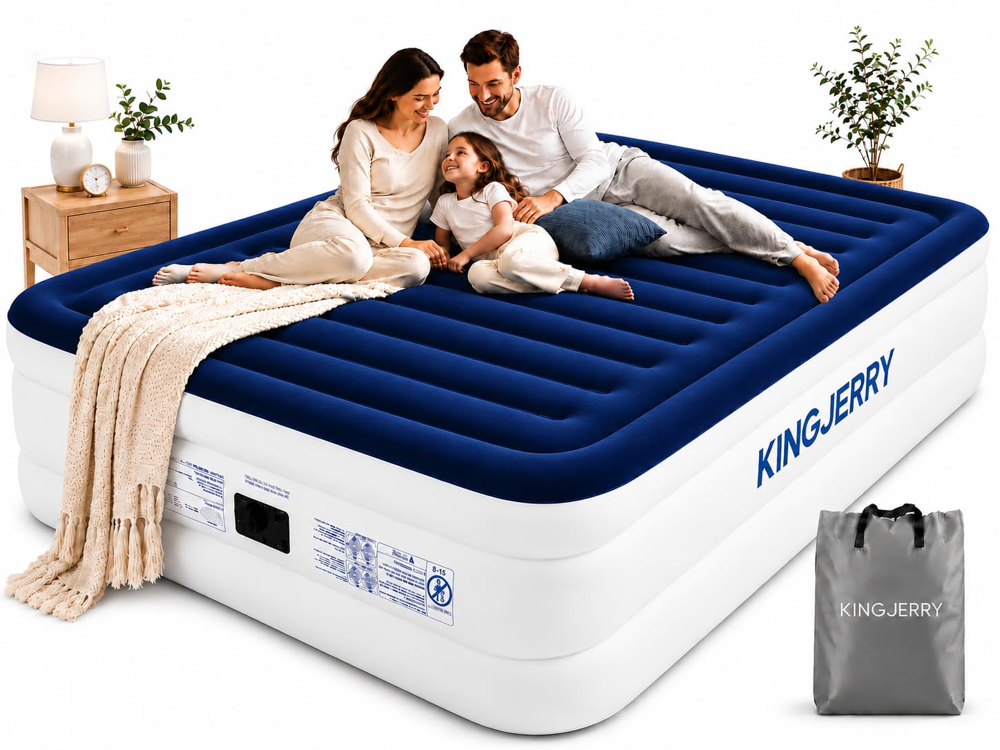 KINGJERRY queen air mattress front profile shows sturdy elevated comfort