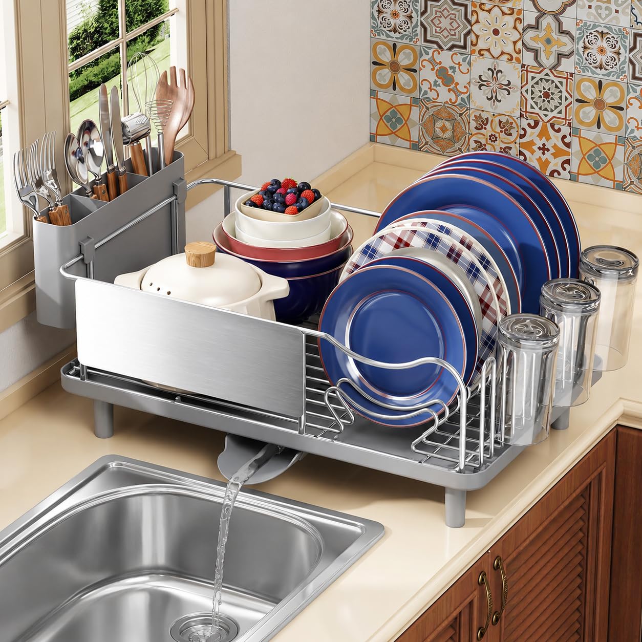 KINGRACK in a modern kitchen lifestyle scene illustrating tidy counters and organized dishes