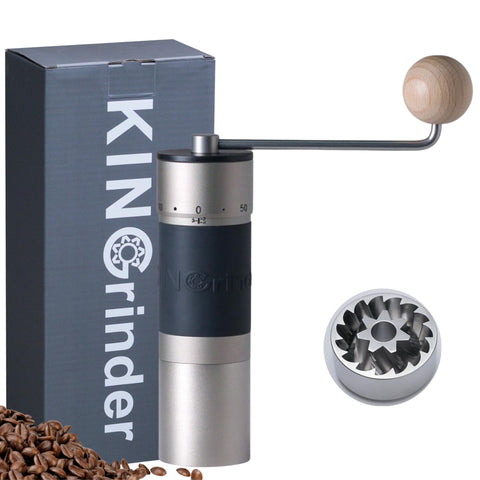 KINGrinder K6 front view showing sleek metal body and compact design, durable and portable