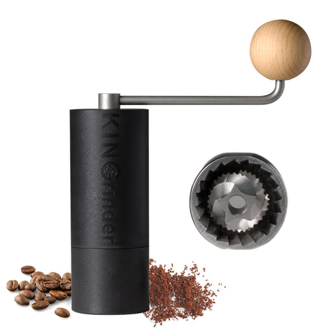 KINGrinder P0 front view showing compact ABS body and lid, emphasizing portability