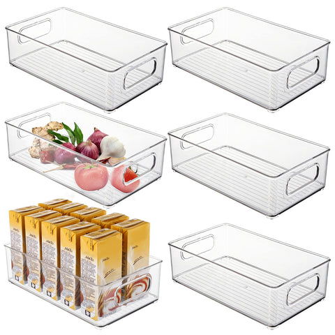 Kingrol front view of six clear bins showing neat stacked storage benefit