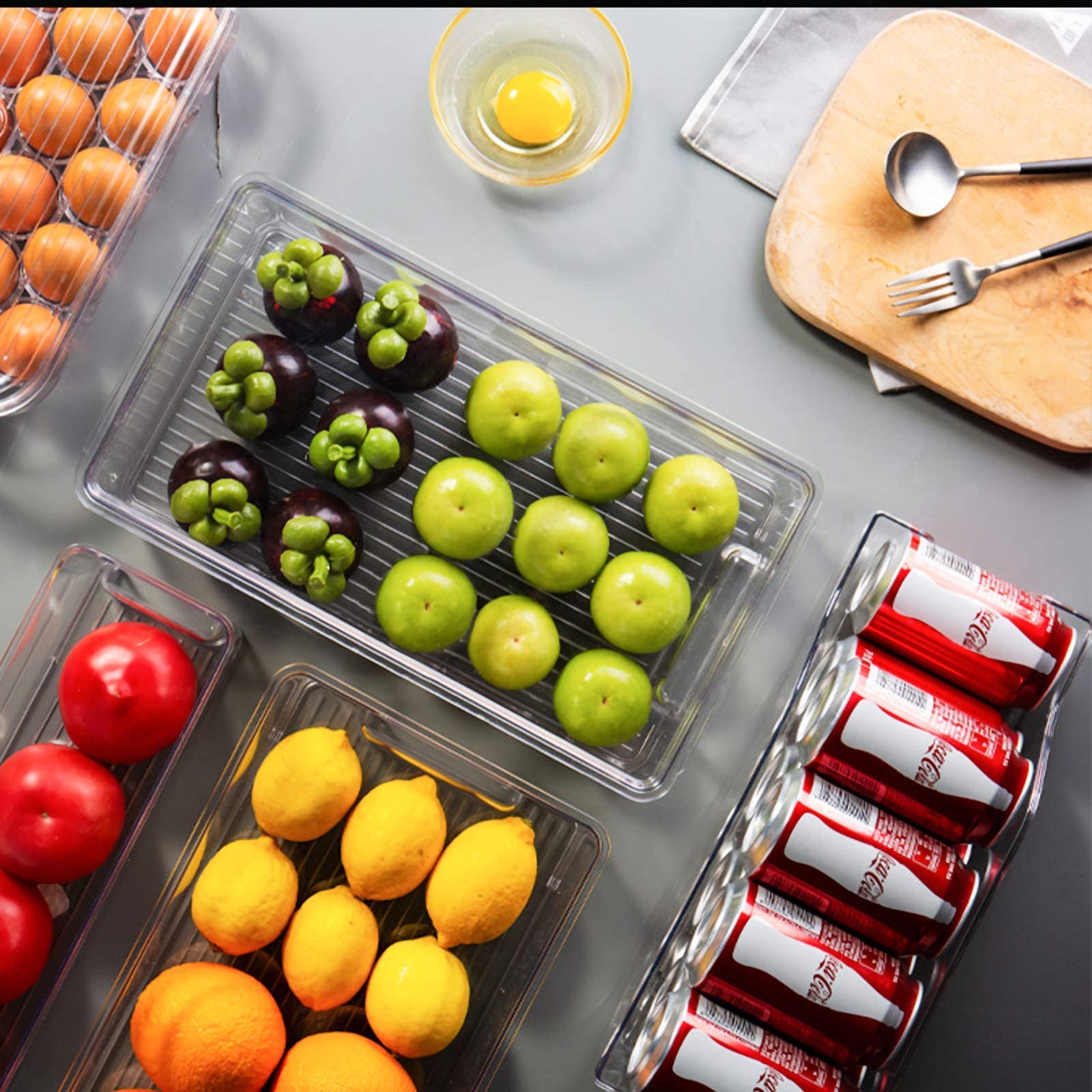 Kingrol bins inside refrigerator showing visible food organization benefit