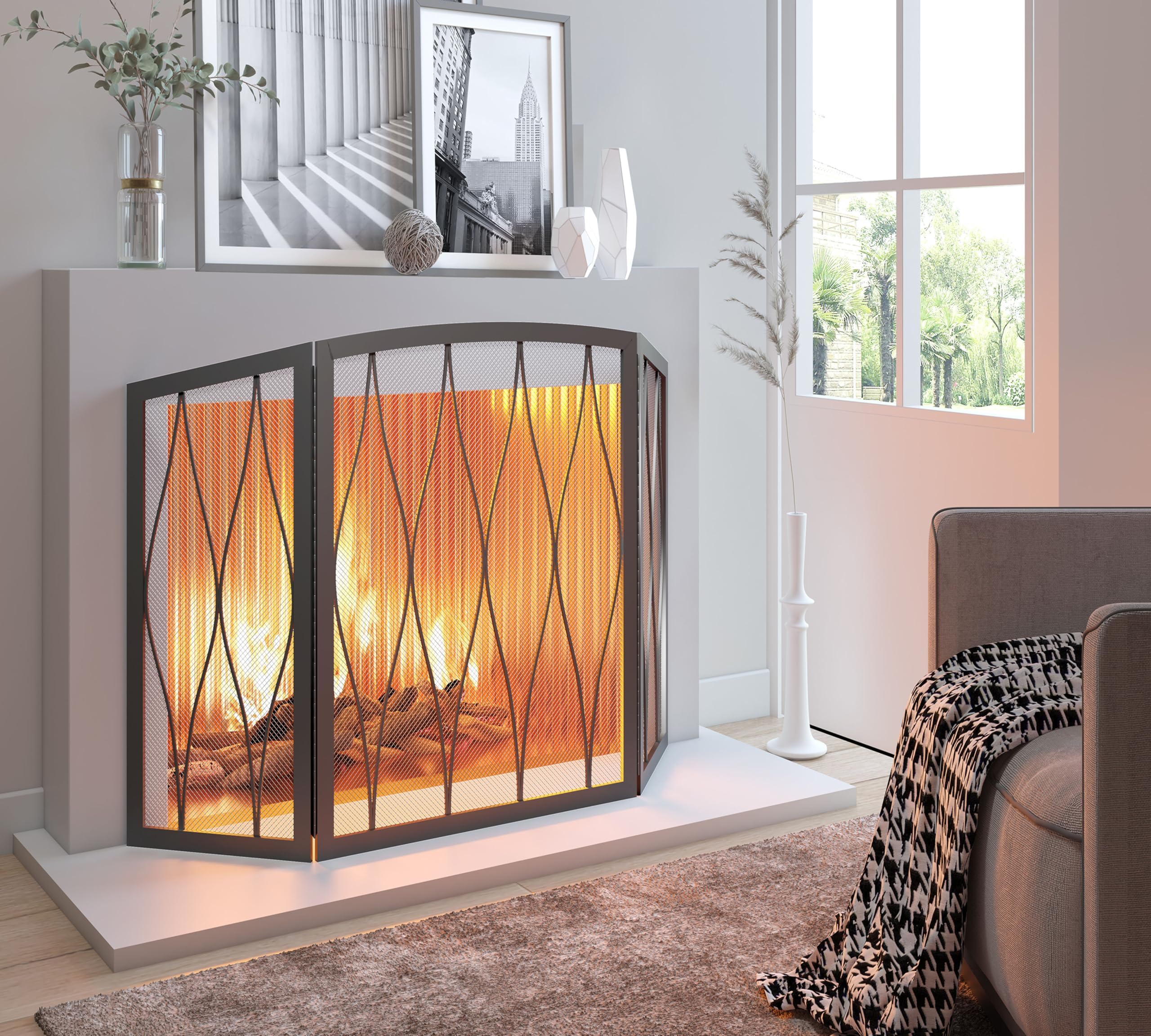 Kingson in use fireplace setup showing safety and visible flames