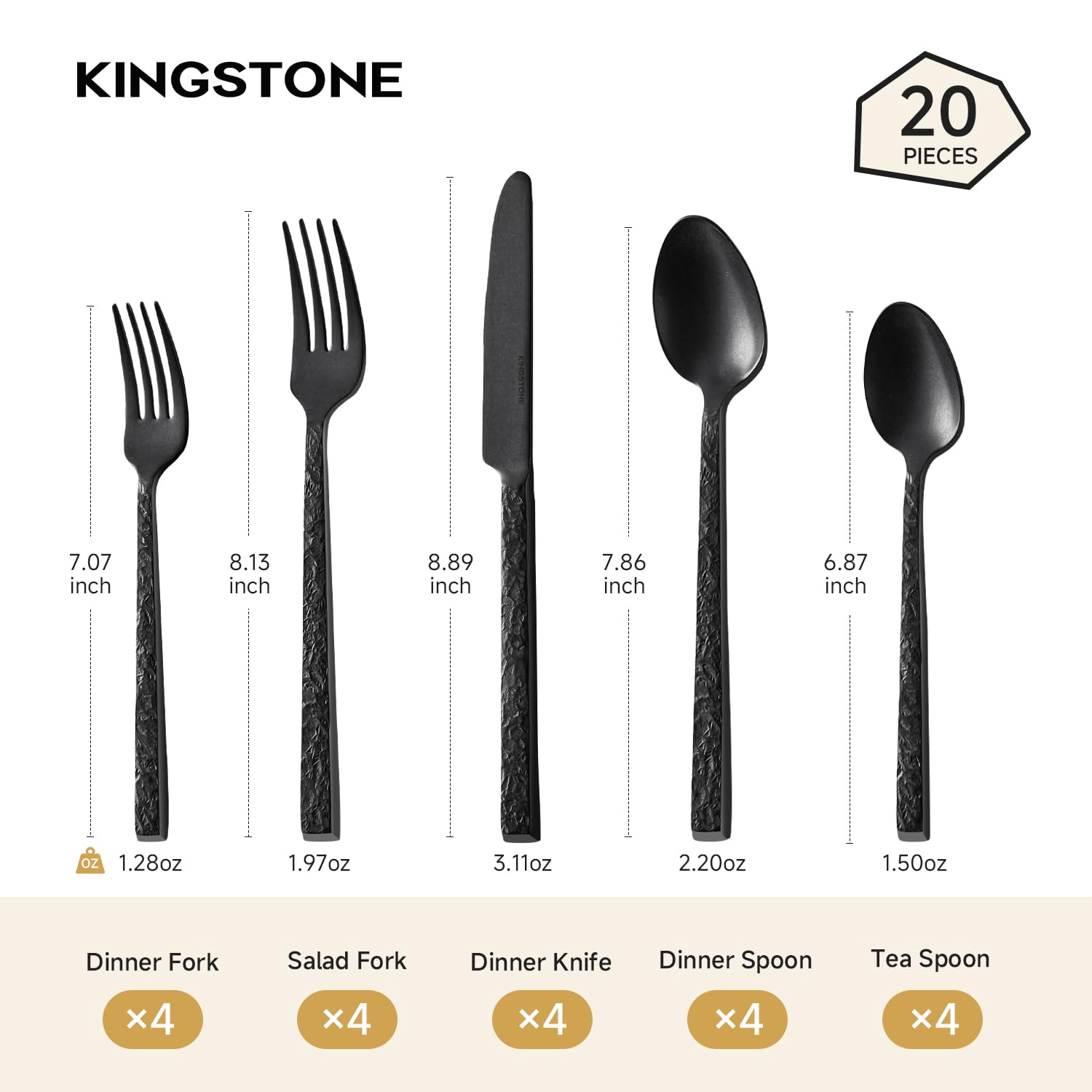 KINGSTONE close-up hammered handle texture highlighting scratch-hiding benefit