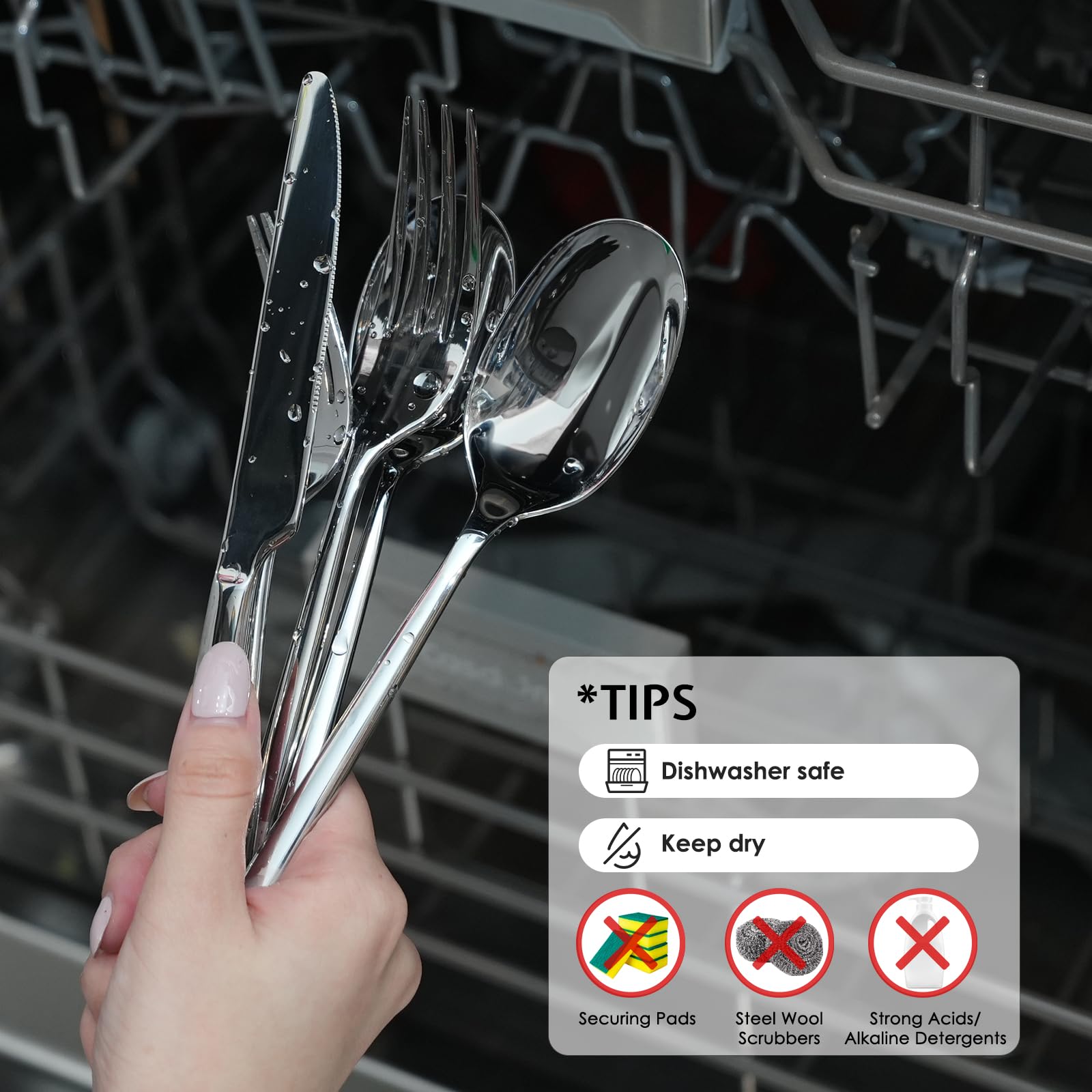 KINGSTONE flatware in dishwasher showing convenience and easy maintenance
