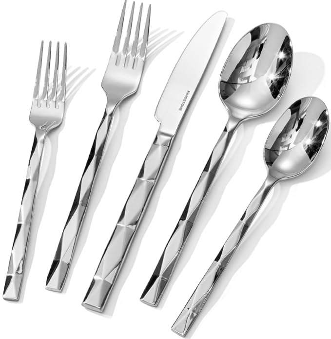 KINGSTONE flatware front packaging showing complete 20-piece set and polished finish
