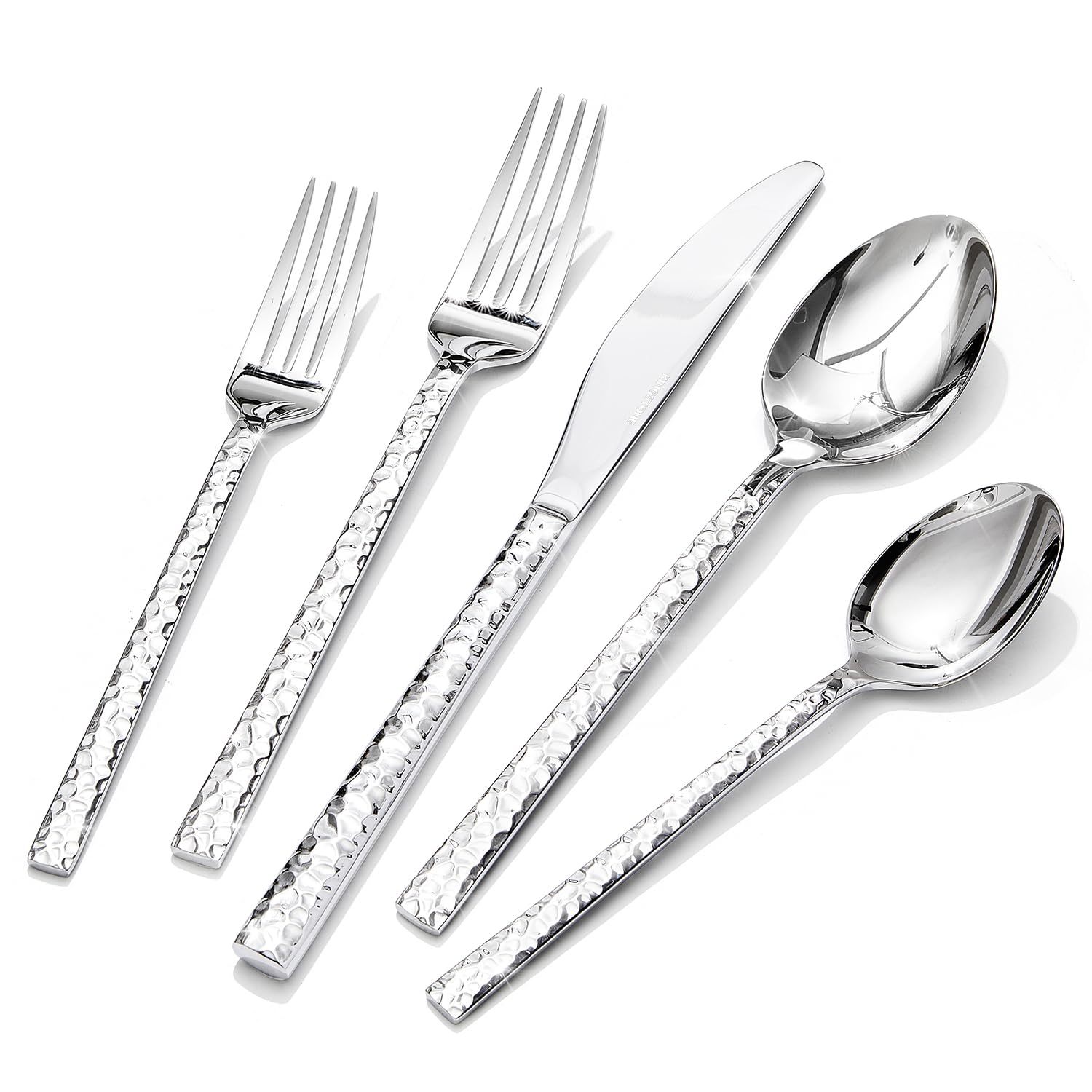 KINGSTONE front view of complete 60-piece flatware set showcasing full service