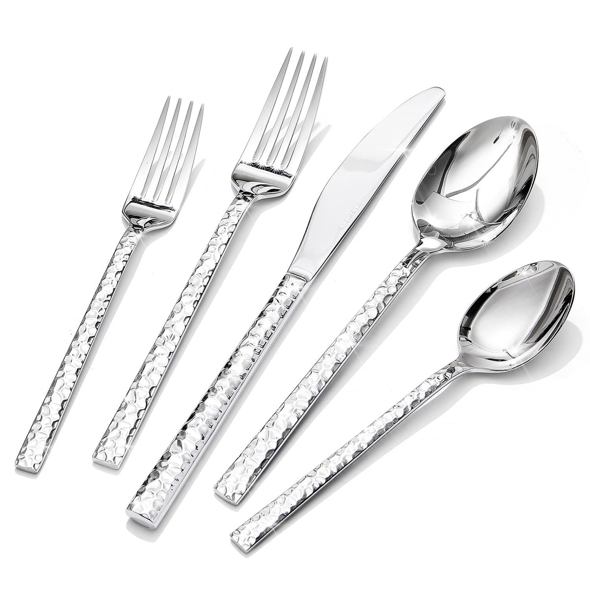 KINGSTONE front view of complete 60-piece flatware set showcasing full service