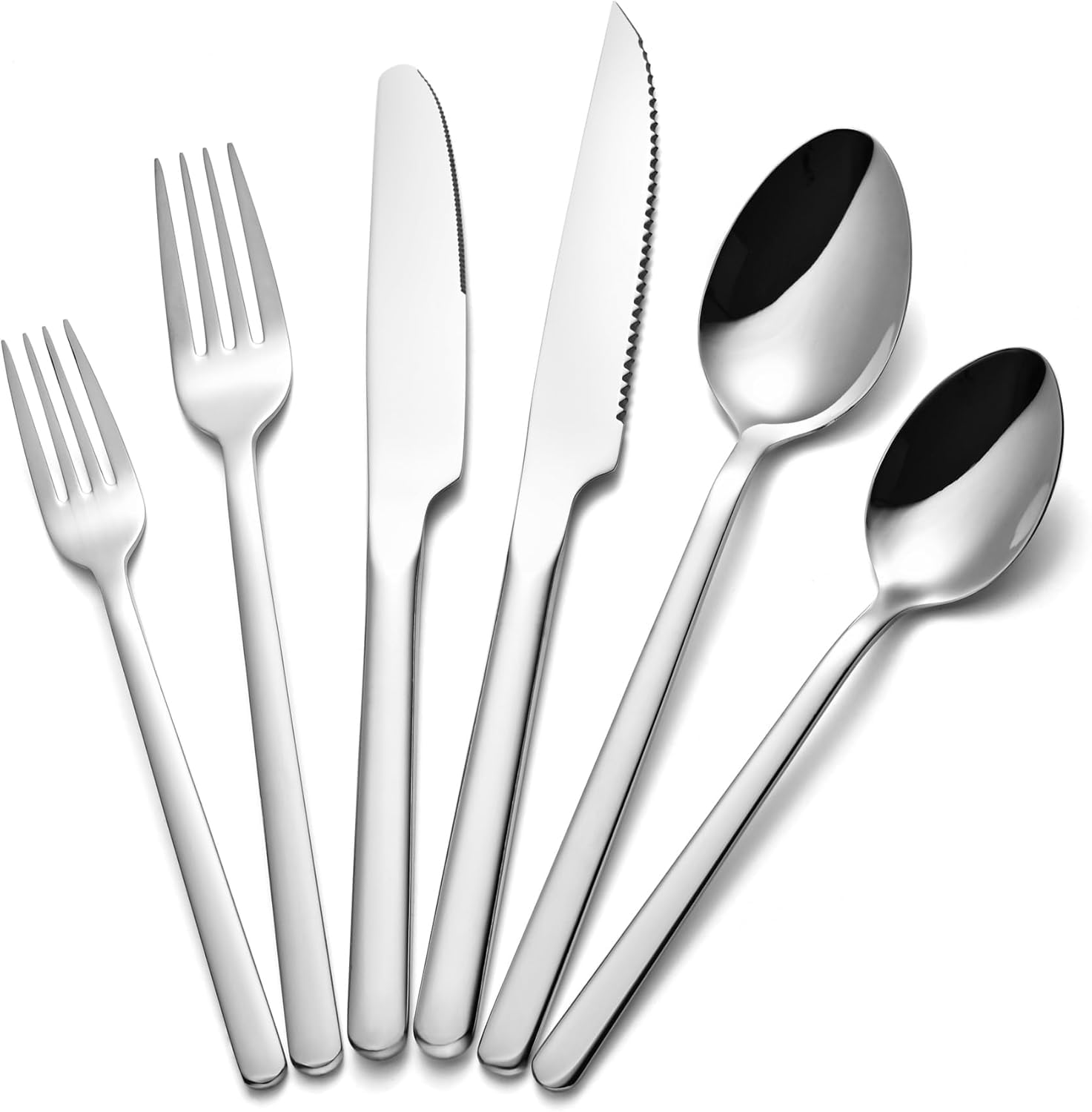 KINGSTONE flatware front view showing full 24-piece set and mirror finish