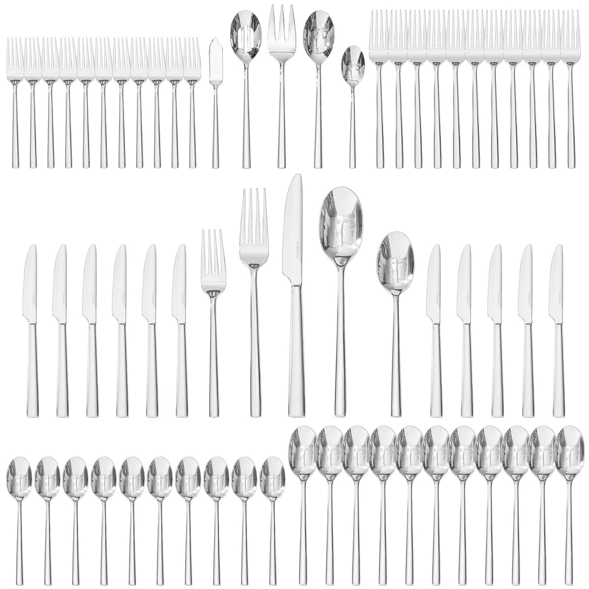 KINGSTONE front view of full 65-piece set on neutral background showing complete service for twelve