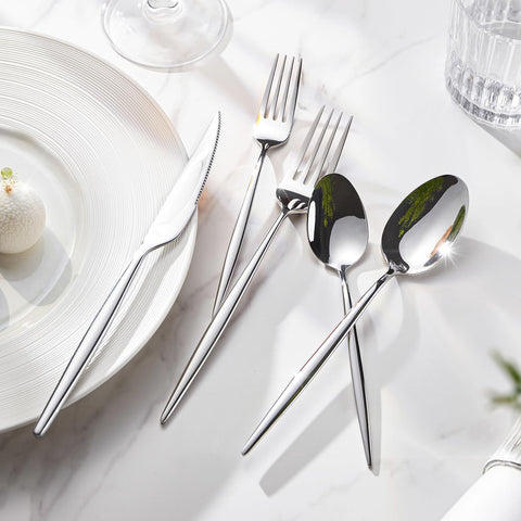 KINGSTONE full 20-piece flatware set arranged on a dining table enhancing presentation