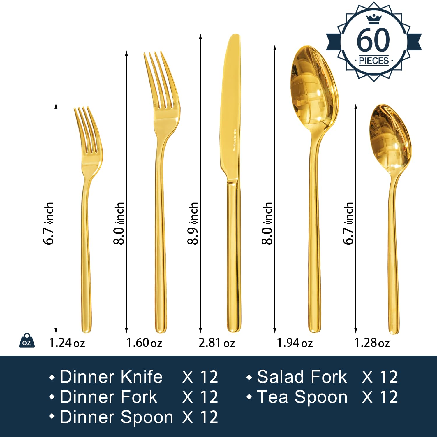 KINGSTONE gold dinner fork close-up highlighting polished tines and comfortable grip