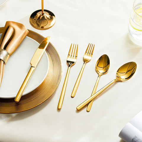 KINGSTONE gold flatware on a styled dining table creating a refined event atmosphere