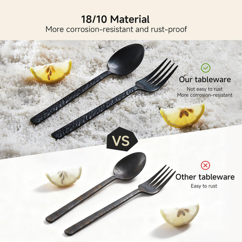 KINGSTONE flatware next to hand for scale to show comfortable size benefit