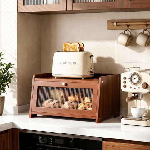 kinisa bread box pine wood grain detail highlighting durable finish