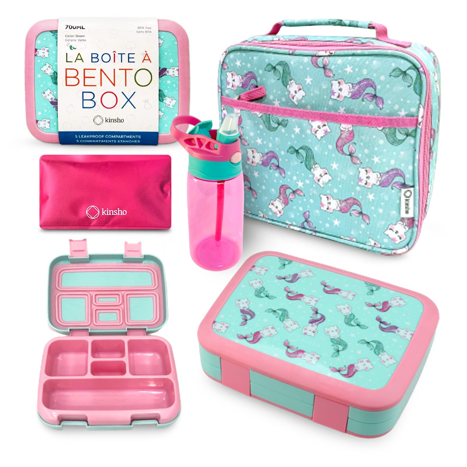 kinsho aqua cat mermaid bento front showing full coordinated set benefits