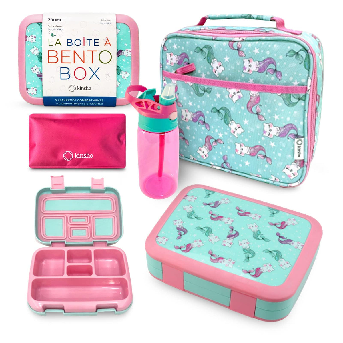 kinsho aqua cat mermaid bento front showing full coordinated set benefits