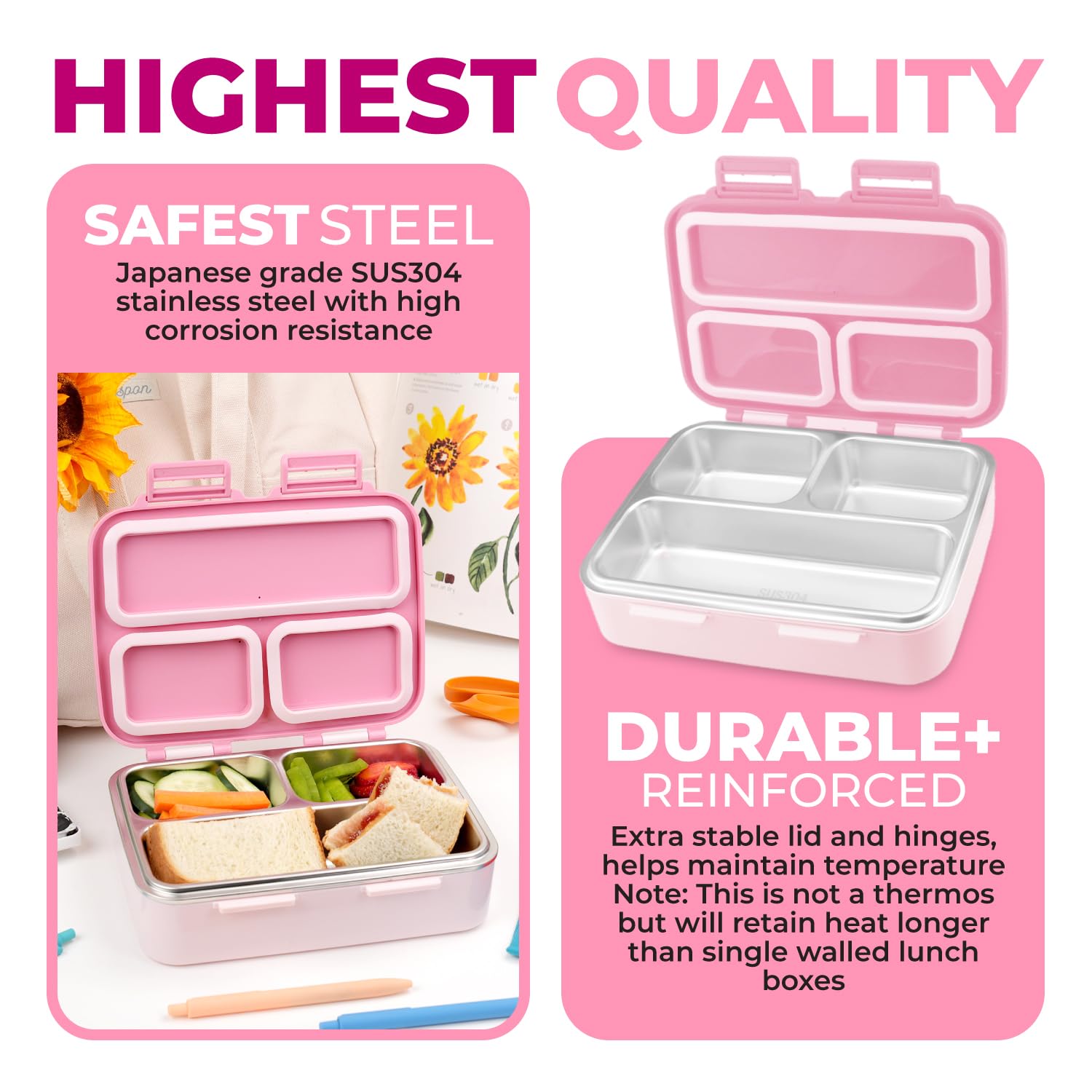 kinsho open stainless steel tray exposed for easy cleaning and meal prep