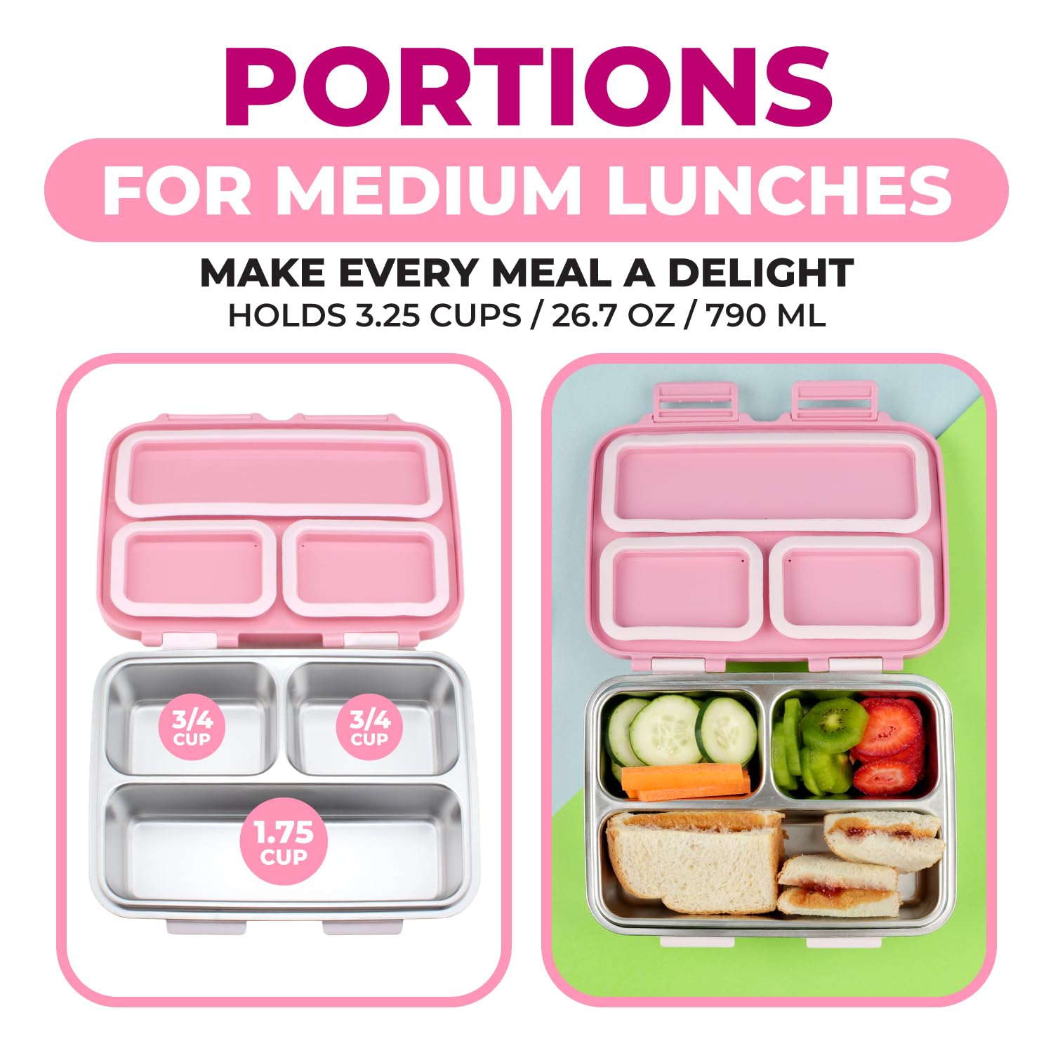 kinsho spork beside filled compartments demonstrating convenient eating